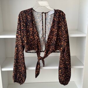 RESA Revolve Abstract Leopard Print Long Sleeve Tie Top